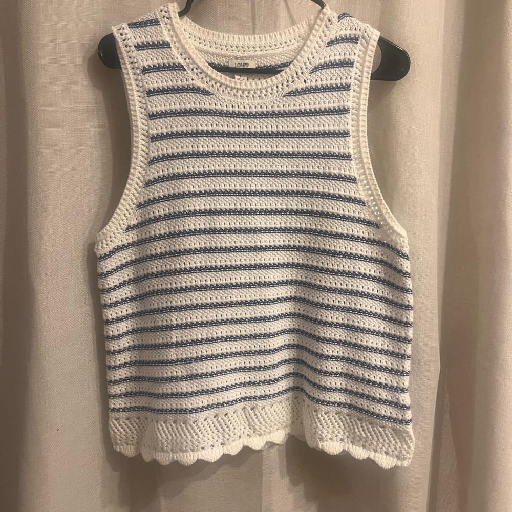 J. Crew White and Light Blue Striped Knit Tank Top